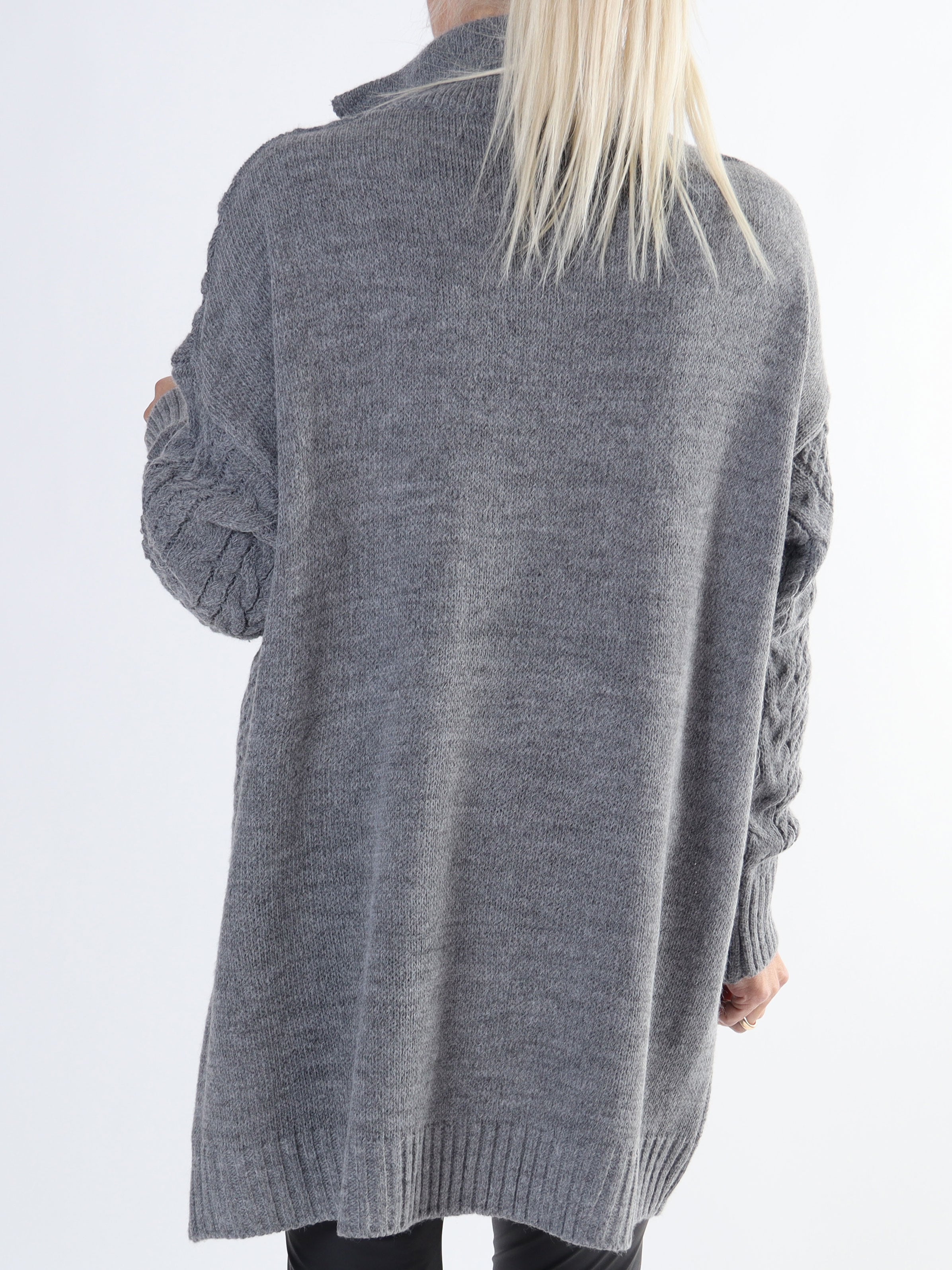 Esly - Plus size striktrøje i kabelstrik med lynlås